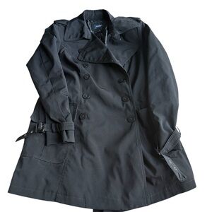 Sonoma Women's Black Size L Rain Trench Coat with Belt Long Cold Classy Clean